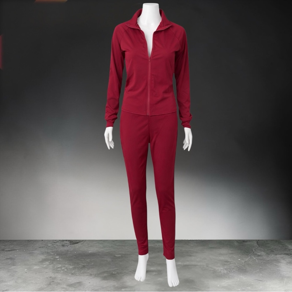 New Women's Zip-Front Track Jacket & Pants Set - Burgundy - Picture 7 of 13